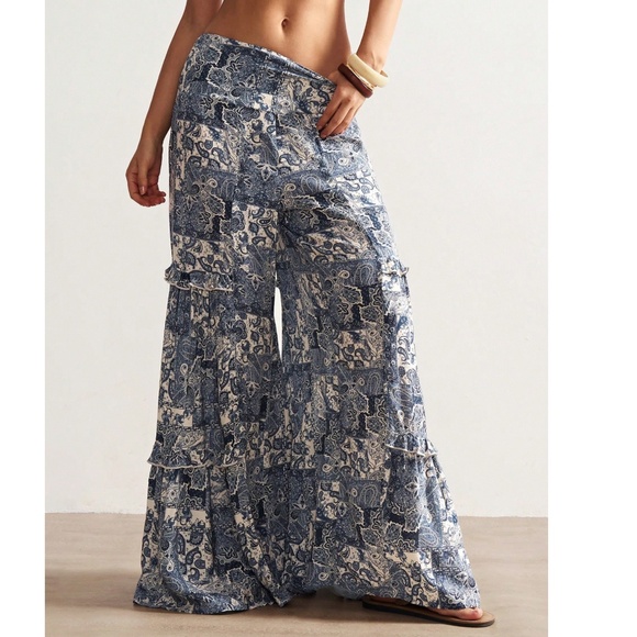Boho Paisley Print Stretchy Waist Wide leg Pants - Picture 5 of 5